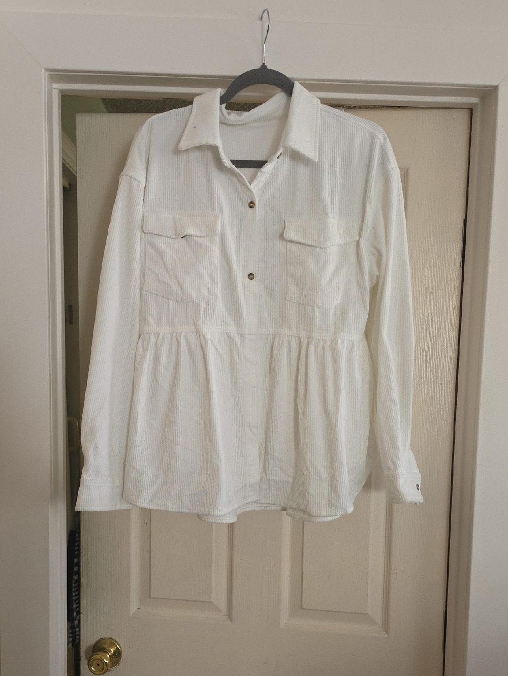 Amazon White Button-Down Peplum Shirt